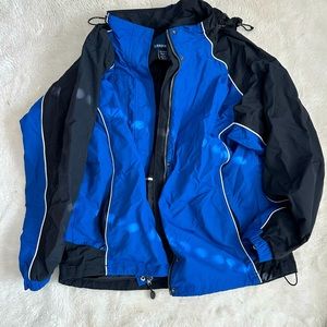 Landmark Blue Black Zipper Utility Weather Rain Jacket Coat